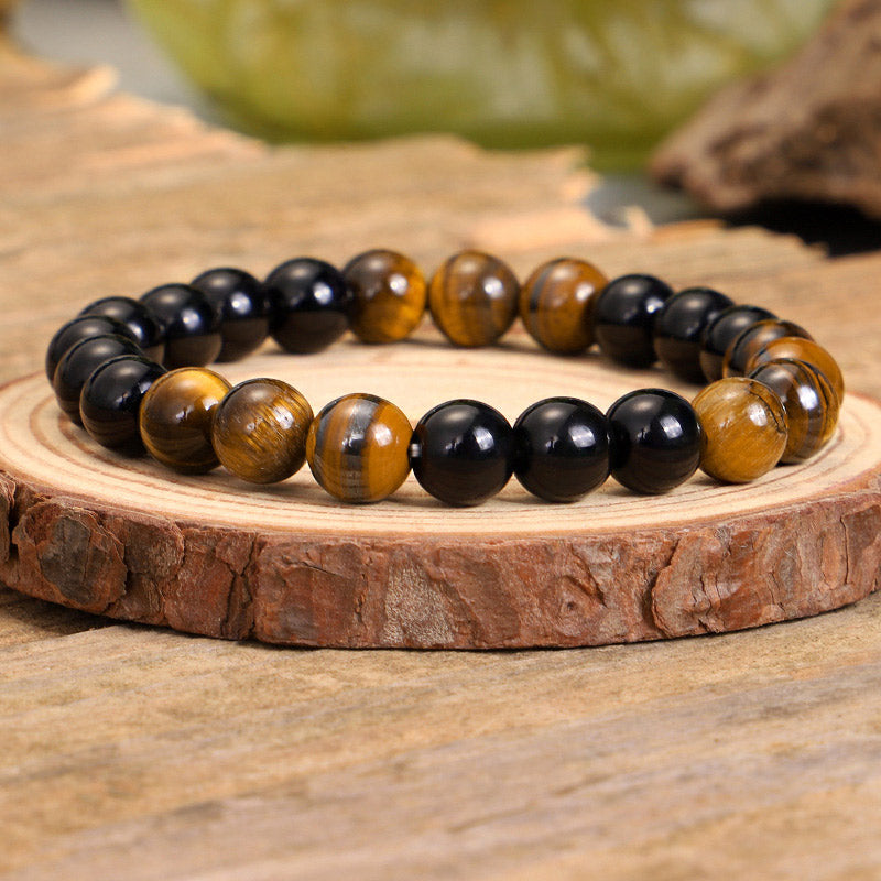 MythStone Tibetan Black Onyx Tiger Eye Protection Necklace Mala Set