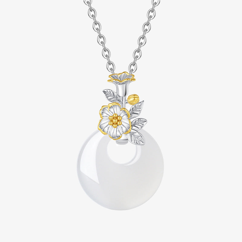 Mythstone 925 Sterling Silver Round Chalcedony Twelve Months Flower Harmony Necklace Pendant