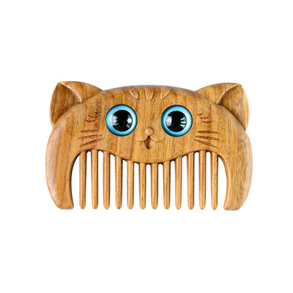 Mythstone Simple Cat Pattern Green Sandalwood Cure Portable Comb