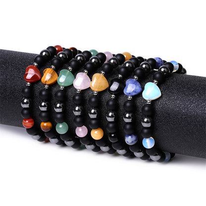 Pulsera de protección con corazón de amor y cristal de ojo de tigre y ónix negro Mythstone 