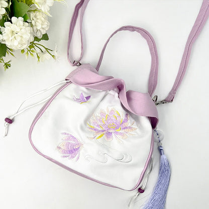 Mythstone Suzhou Embroidery Camellia Magnolia Peony Lotus Silk Tote Crossbody Bag Shoulder Bag Handbag