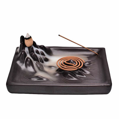 Mythstone Mountains Flowing Water Ceramic Blessing Backflow Incense Burner