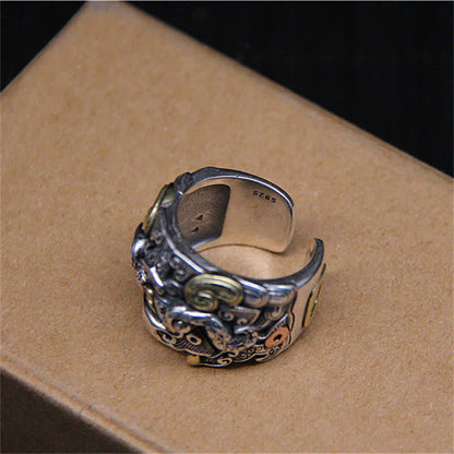 Mythstone 925 Sterling Silver Fengshui Kui Cattle Protection Adjustable Ring