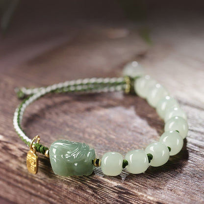 Mythstone Natural Hetian Jade PiXiu Luck Fu Character String Bracelet