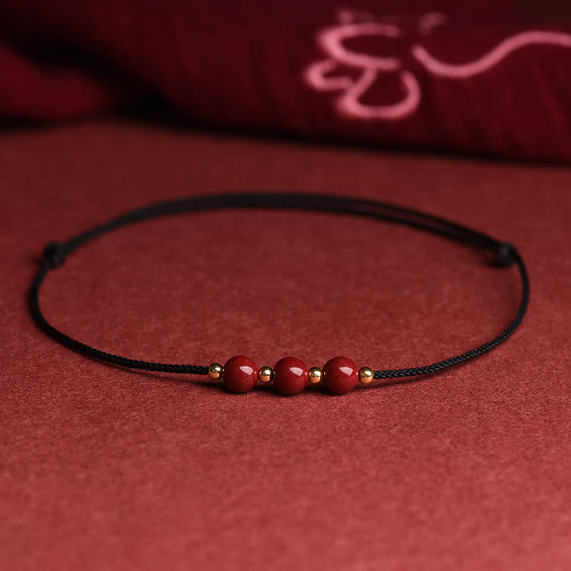 Mytthstone Natural Lucky Cinnabar Bead Blessing String Bracelet Anklet