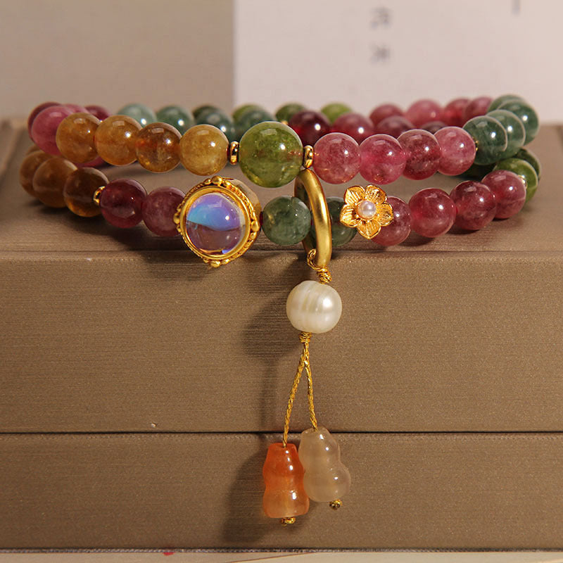 Pulsera con dije de calabaza de doble vuelta con turmalina multicolor positiva Mythstone 