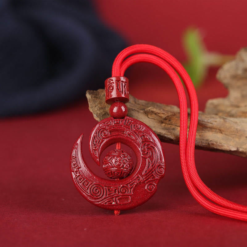 Mythstone One's Luck Improves Design Patern Natural Cinnabar Concentration Necklace Pendant