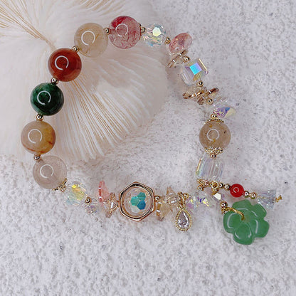 Mythstone Colorful Gemstone Green Aventurine Flower Bead Luck Bracelet