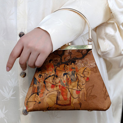 Mythstone Painting of Lady of Guoguo on a Spring Outing Metal Handle Handbag