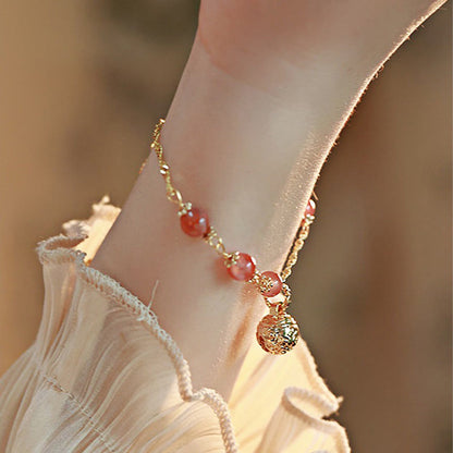 Mythstone Red Agate Bell Charm Confidence Chain Bracelet