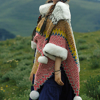 Chal de invierno a rayas multicolor tibetano Mythstone, bufanda de viaje acogedora