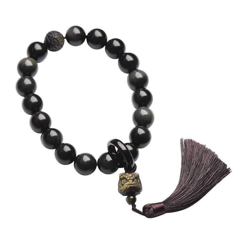 Mythstone Natural Black OMythstoneidian Lion Wrist Mala Protection Tassels Pocket Mala Car Decoration