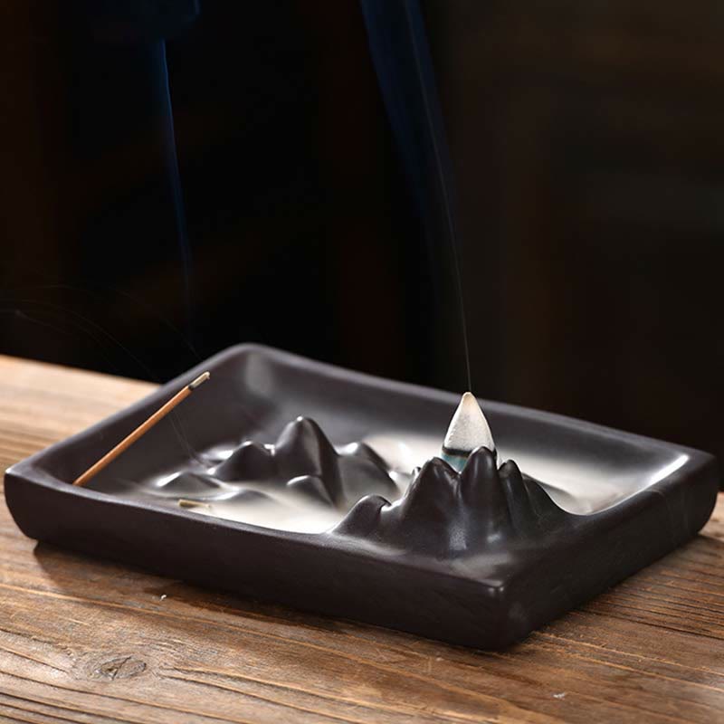 Mythstone Mountains Flowing Water Ceramic Blessing Backflow Incense Burner