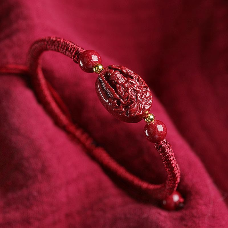 Pulsera de cuerda con cinabrio y Buda natal del zodíaco chino Mythstone que aleja a los malos espíritus