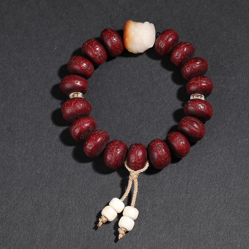 Mythstone Tibet Bodhi Seed Dzi Bead Dancing Lion Luck Bracelet Wrist Mala