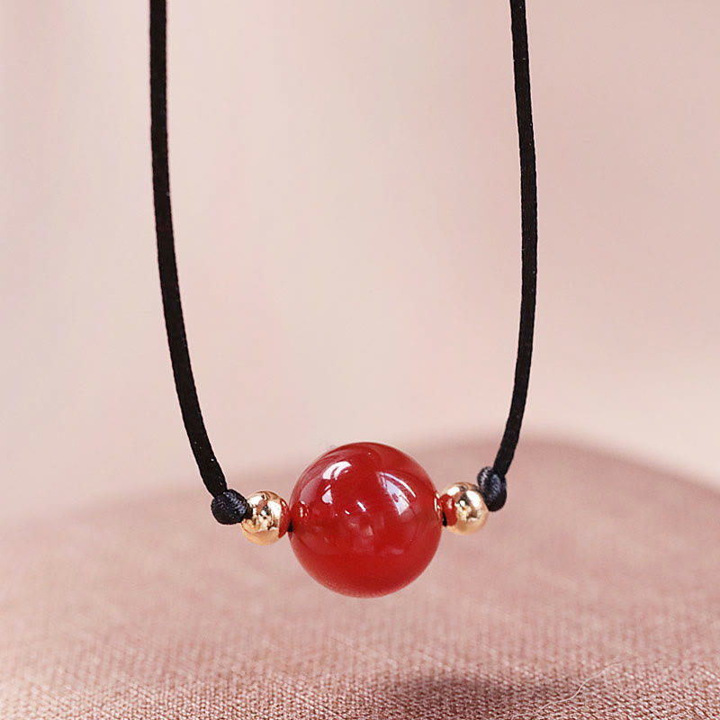 Mythstone Natural Red Agate Chalcedony Self-acceptance Confidence String Bead Bracelet Necklace Pendant