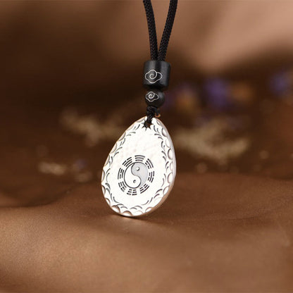 Mythstone Vintage 999 Sterling Silver Yin Yang Bagua Water Drop Design Balance Harmony Necklace Pendant