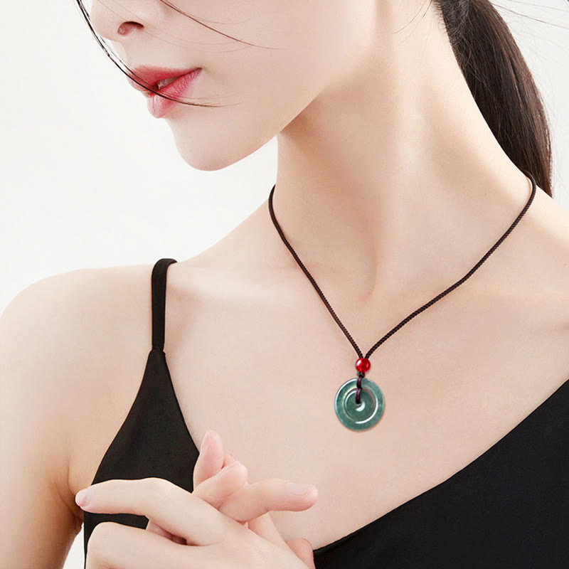 Mythstone Green Jade Double Peace Buckle Abundance Necklace Pendant