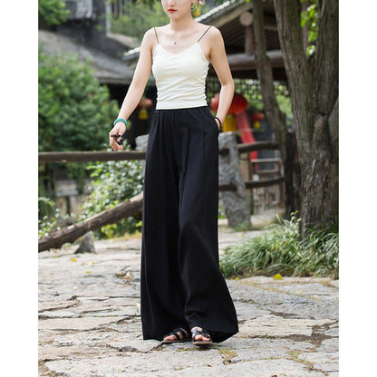 Mythstone Solid Color Loose Wide Leg Pants With Pockets