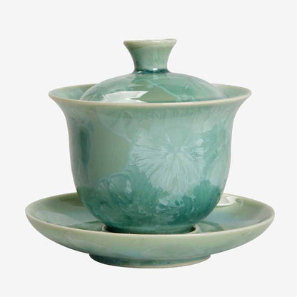 Mythstone Traditional Glaze Ceramic Gaiwan Sancai Teacup Kung Fu Tea Cup And Saucer With Lid 180ml