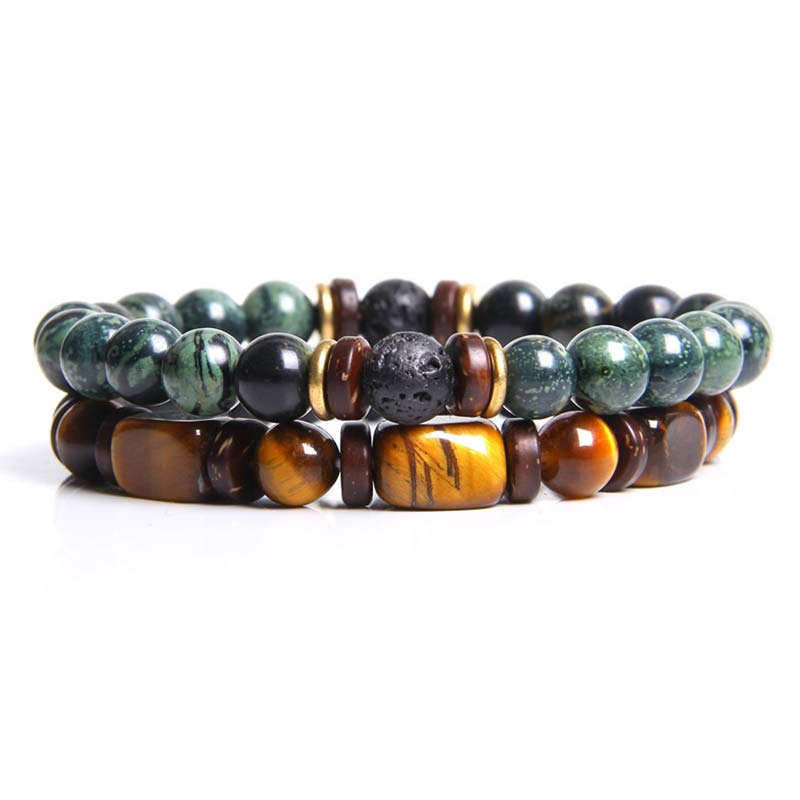 Mythstone 2PCS Healing Crystal Emperor Stone Tiger Eye Bead Bracelet