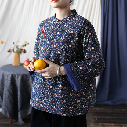 Mythstone Flowers Cotton Linen Jacket Shirt Chinese Northeast Style Winter Clothing