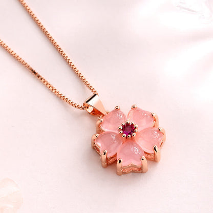 Mythstone Pink Crystal Love Heart Flower Soothing Necklace Pendant