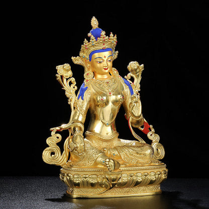 Mythstone Bodhisattva Green Tara Protection Copper Gold Plated Statue Decoration