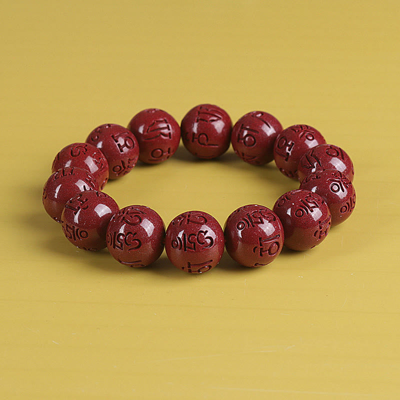 Mythstone Natural Double PiXiu Cinnabar Om Mani Padme Hum Wealth Luck Bead Bracelet