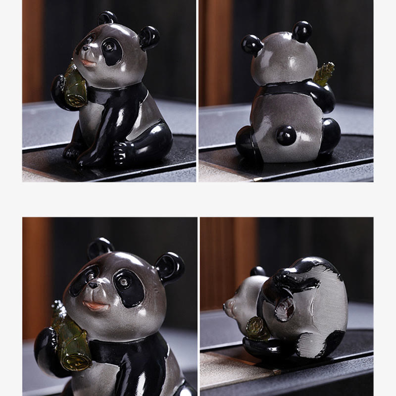 Mythstone Color Changing Small Cute Panda Bamboo Tea Pet Resin Home Figurine Decoration