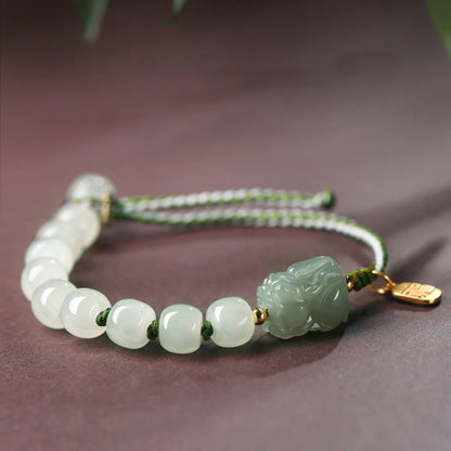 Mythstone Natural Hetian Jade PiXiu Luck Fu Character String Bracelet