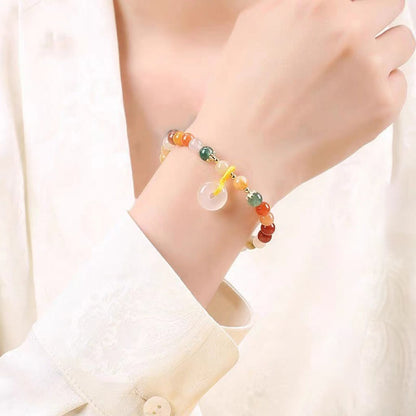 Mythstone 14K Gold Plated Colorful Golden Silk Jade Peace Buckle Wealth Bracelet