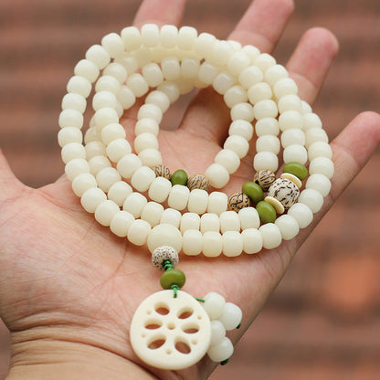 Pulsera de la suerte con 108 cuentas de Mala Bodhi con semillas blancas de Mythstone