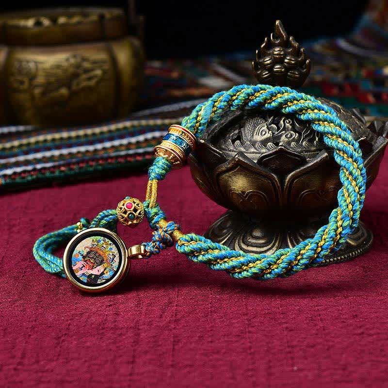 Pulsera de hilo tejido con amuleto de la suerte Thangka tibetano Mythstone hecha a mano