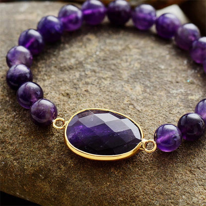 Mythstone Natural Amethyst Crystal Balance Marquise Pattern Bracelet