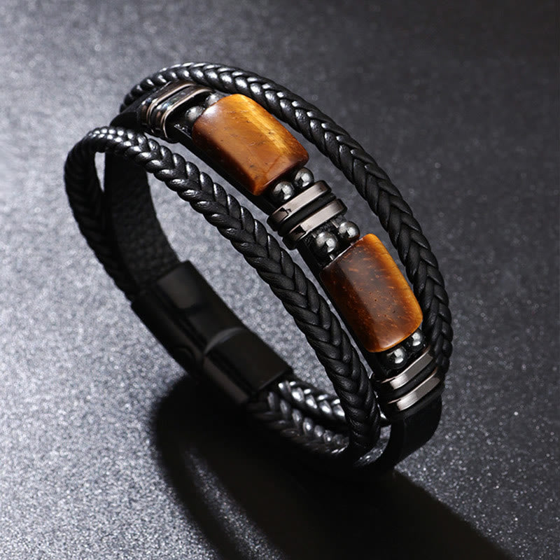 Mythstone Tiger Eye Power Magnetic Buckle Multilayered Leather Bracelet