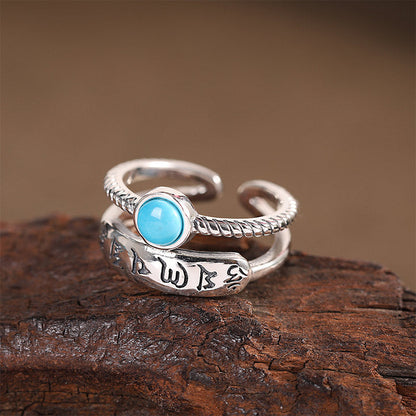 925 Sterling Silver Turquoise Six True Words Blessing Ring