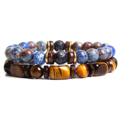 Mythstone 2PCS Healing Crystal Emperor Stone Tiger Eye Bead Bracelet