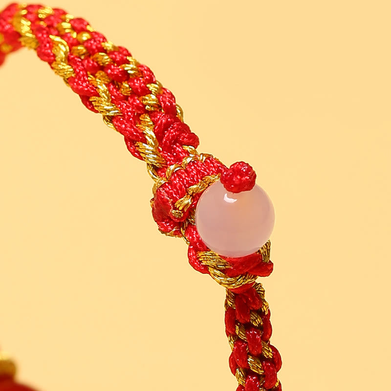 Mythstone Handmade Red Agate Amethyst Golden Rutilated Quartz Pink Crystal Bead Calm Braided Bracelet