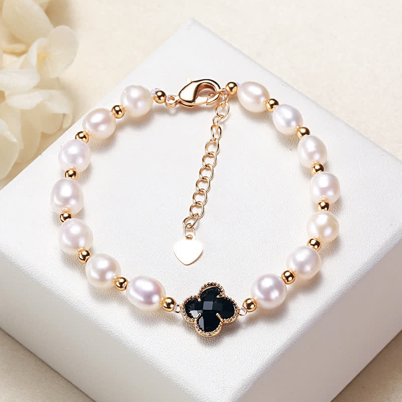 MythStone Pearl Four Leaf Clover Wealth Chain Bracelet