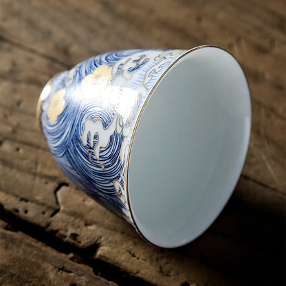 Mythstone Vintage Ocean Sea Waves Ceramic Teacup Tea Cups