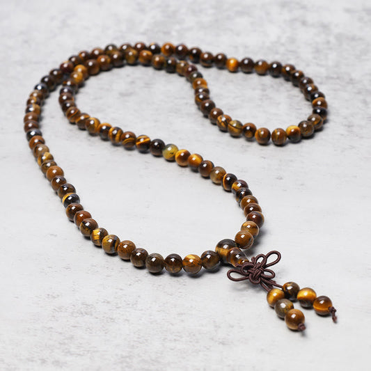 Mythstone Tibetan 108 Natural Tiger Eye Gemstone Beads Prayer Mala Bracelet Necklace