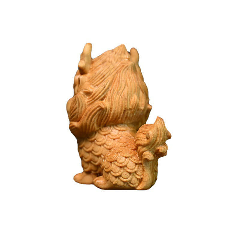 Mythstone Feng Shui Kirin Boxwood Wood Engraving Home Decoration