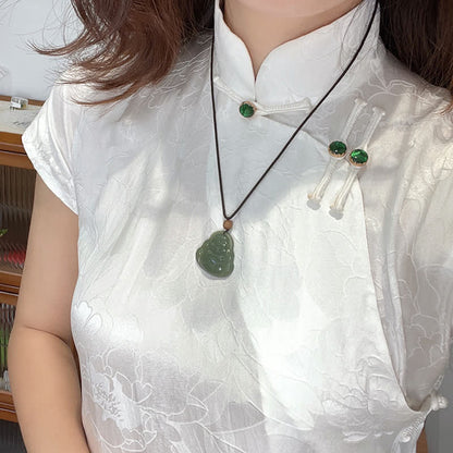 Collar con colgante de cuerda de jade hetiano con forma de Buda sonriente y curación calmada 