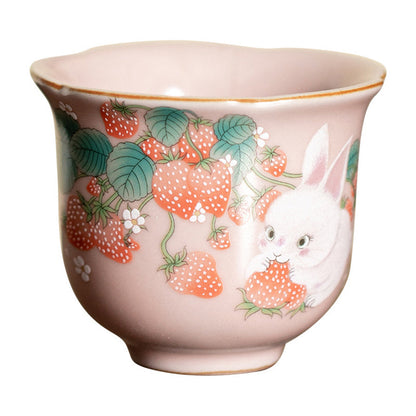 Mythstone Cute Strawberry Rabbit Flower Ceramic Teacup Kung Fu Tea Cup 55ml