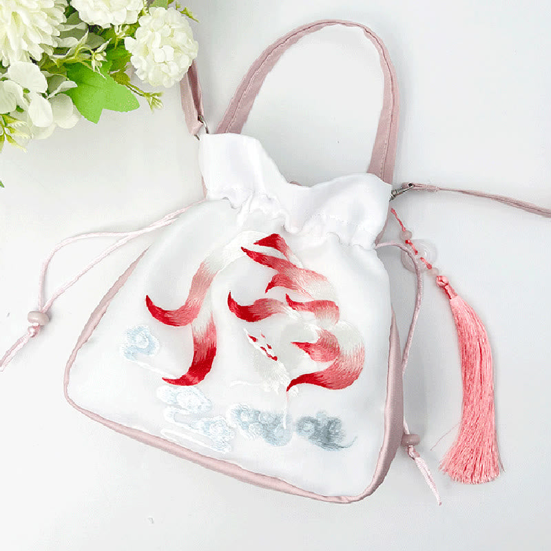 Mythstone Suzhou Embroidery Rabbit Lotus Epiphyllum Peony Magnolia Silk Tote Crossbody Bag Shoulder Bag Handbag