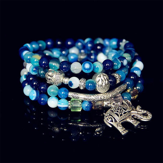 MythStone Natural Agate Elephant Buddha Hope Bracelet