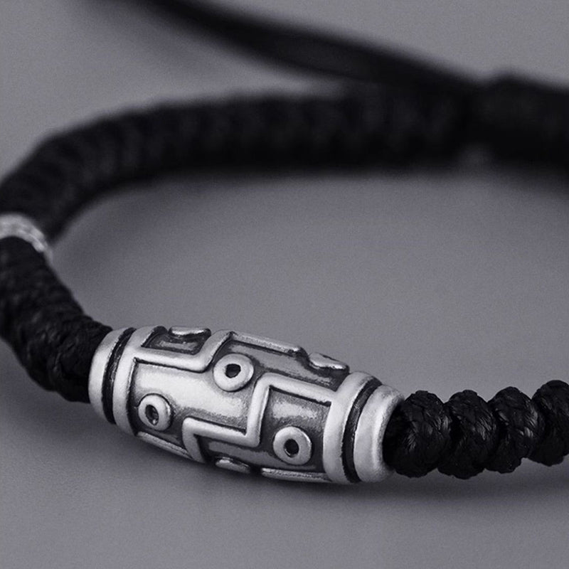 Mythstone 999 Sterling Silver Nine-Eye Dzi Bead Pattern Blessing Rope Bracelet