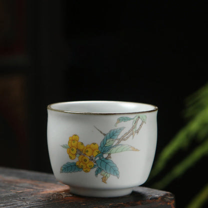 Mythstone Loquat Lychee Snow Scenery Landscape Grape Apple Ceramic Teacup Kung Fu Tea Cup