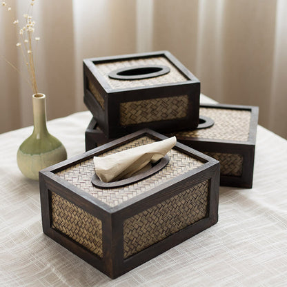 Mythstone Handmade Bamboo Woven Wood Tissue Box Wooden Tissue Holder Wipes Boxes Decoration